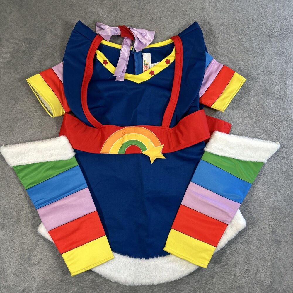 Rainbow Brite Halloween Costume Womens Large Jumper Outfit Hair Bow Leg Sleeves
